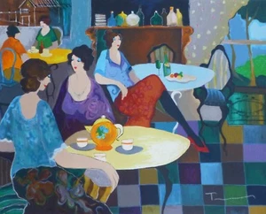 Tarkay Itzchak "AFTERNOON TEA" Serigraph on Paper HAND SIGNED Large 26″ x 31.5" - Picture 1 of 5