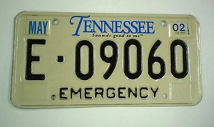 Old Tennessee Emergency License Plate E-09060 Embossed 2002 Sounds Good To Me - Picture 1 of 4