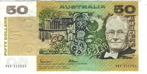 AUSTRALIA $50 Dollars VF/XF Banknote (1985) P-47e Johnston-Fraser Prefix YVY - Picture 1 of 2