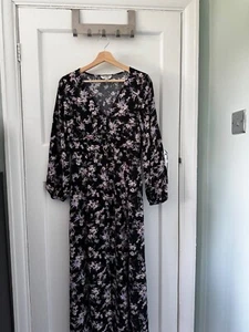 Miss Selfridge Long Sleeve Long Flower Black Dress UK 10 - Picture 1 of 5