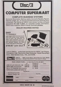 Disc/3 Computer Supermart Santa Monica CA Business Systems Vintage Print Ad 1977 - Bild 1 von 4