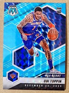2020 Panini Mosaic Obi Toppin Blue Fluorescent 03/15 Rookie Prizm #273 RC Knicks - Picture 1 of 2