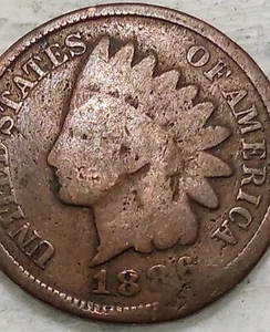 1886 Indian Head Cent Penny - G/VG Type 2 ? - 1C - semi key date- #13053 - Picture 1 of 4