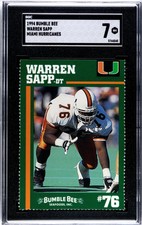 1994 MIAMI BUMBLE BEE Warren Sapp  SGC 7 RC ROOKIE CARD HOF