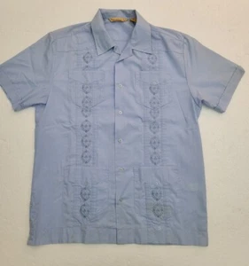 THE HAVANERA CO. MEN’S SHORT SLEEVE CUBAN STYLE 4 POCKET SHIRT SIZE M Blue - Picture 1 of 10