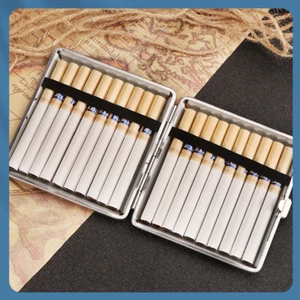 PU Leather Cover Metal Cigarette Case Box Double Sided Clip for 20 Cigarette - Picture 1 of 14