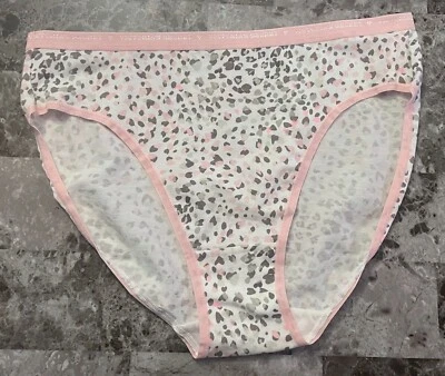 NWT VICTORIA'S SECRET M PINK LEOPARD HEART LOGO BAND RARE HIGH LEG BRIEF PANTIES - Image 1 of 3
