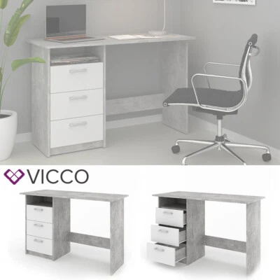 Schreibtisch Arbeitstisch Bürotisch Regal PC Tisch Meiko Weiß Beton Optik Vicco - Bild 1 von 4
