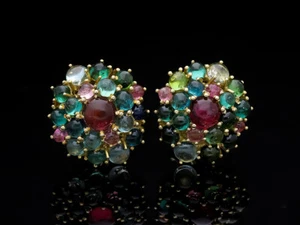 Vintage Ohrringe Ohrclips 10,00 Karat Turmaline Aquamarine 750 Gold Deta Schmuck - Bild 1 von 6