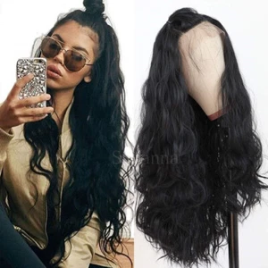 Long Black Synthetic Lace Front Wigs Loose Wavy Hair Glueless Heat Resistant - Picture 1 of 7