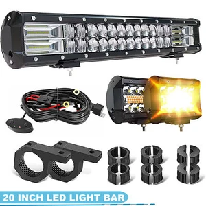20inch LED Light Bar Spot Flood Combo+ 4" Amber Pods For Jeep Truck 4WD SUV - Picture 1 of 9