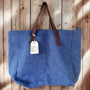 Vestopazzo Reusable 100% Jute Burlap Shopping Tote Bag Shoulder Bag Purse Blue - Picture 1 of 24