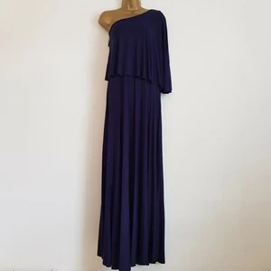 NEW Ex Ann Harvey Plus Size 22-24 Navy Blue One Shoulder Maxi Dress Occasion - Picture 1 of 5