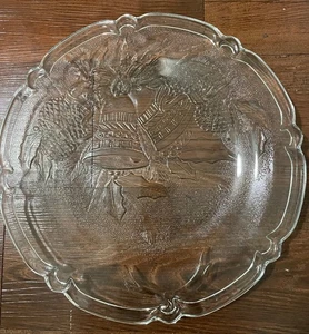 PIATTO NATALIZIO IN VETRO trasparente 13” piatto da portata rotondo campane natalizie - Foto 1 di 3