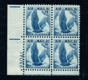 1954 Airmail eagle Sc C48 MNH 4c plate block with rare number per Durland $7 (H - Picture 1 of 1