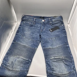 33x32 MEN'S TRUE RELIGION JEANS Rocco Moto Skinny Medium Muggy Wash $199 - Picture 1 of 7