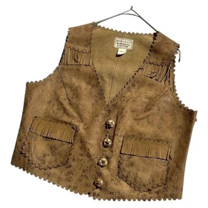 RRL Ralph Lauren Leather Vest L Beige Cowhide Western Fringe Vintage - Picture 1 of 9