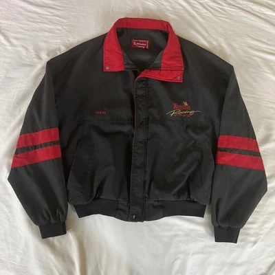 Faded Vintage 80s Swingster Winston Racing Team Jacket LARGE Black Red USA Made - Image 1 of 4