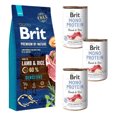 BRIT Premium By Nature Sensitive Lamb and rice 15 kg + Nass monoprotein 3x400 g - Bild 1 von 3