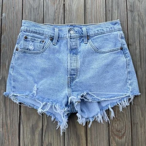 Levi’s 501 Shorts Damen 28 Button Fly Cut Off Blau Denim Jeans Distressed - Bild 1 von 13