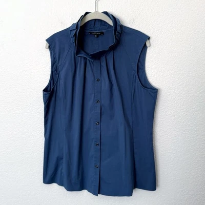 Lafayette 148 Size 14 Blue Ruffle Collared Sleeveless Button Down Work Blouse - Image 1 of 4