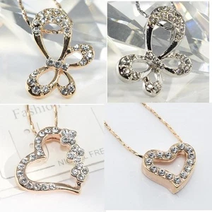 18K White / Rose Gold Filled made with Swarovski crystal Necklace w Earring Prom - Picture 1 of 16