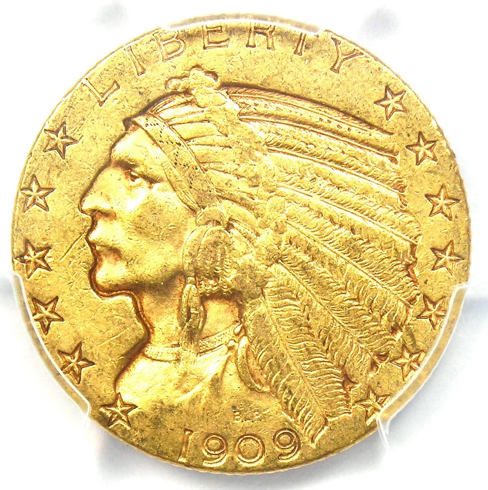 1909-S Indian Gold Half Eagle $5 Coin - PCGS AU58 - Rare Date - $2,250 Value - Image 1 of 4