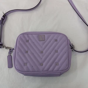 Victoria Secret Faux Leather Lilac V-Quilt Small Crossbody Bag Top Zip - Picture 1 of 9