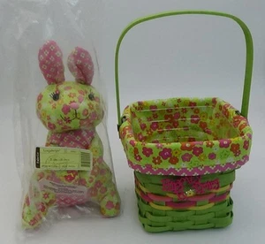 Cesta de Pascua Longaberger con tapa protectora forro de conejito de felpa floral con lazo 2011 - Imagen 1 de 11