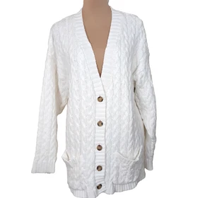 Clifford & Wills Grobstrick-Cardigan Pullover mit Zopfmuster Damen Medium Taschen weiß - Bild 1 von 13
