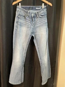 Buckle DayTrip Both Bootcut Jeans Womens 26x31 Blue Denim Distress - Picture 1 of 5