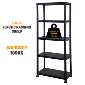 5 Tier Plastic Shelving Unit Storage Racking Shelves Home Garden Garage Shed - Picture 1 of 8