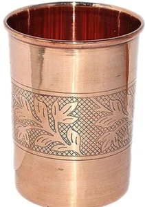 Bicchiere Acqua Rame Goffrato Bicchiere Bicchiere Ayurvedico Benefici Salute 300ML - Foto 1 di 6