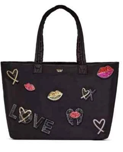 NEW Victoria’s Secret Black Weekender Large Tote Sequins Bling Wings Lips Hearts - Picture 1 of 9