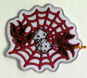 SPIDER WEB DICE SWALLOWS PATCH EMBROIDERED IRON ON retro rockabilly psychobilly - Picture 1 of 1