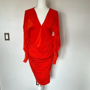 NWT Open Edit Orange V-Neck Ruched Size 2X Long Sleeve - Picture 1 of 8
