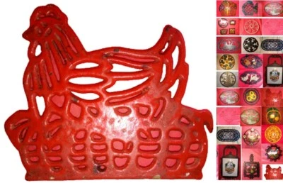 SOTTOPENTOLA IN GHISA CON  BASSORILIEVO GALLINA SMALTATO ANNI 70/80, e altri - Immagine 1 di 4