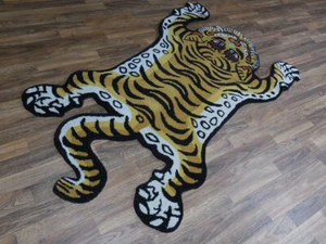 Tibetan Tiger Rug Animal Shape Handmade Kids Boho Area Rug Aesthetic Rug 3x5 - Picture 1 of 13
