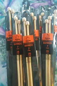 APPLE BAMBOO Knitting Needles Knobbed Pins 7mm - 35cm. BNIP - Picture 1 of 2
