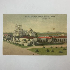 Postal Arizona Tucson AZ Old San Xavier Mission años 40 lino sin publicar - Imagen 1 de 2