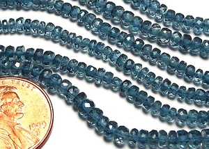 7" Strand LONDON BLUE TOPAZ 3.5mm Microfacted Rondelle Beads AAA /L3 - Picture 1 of 1