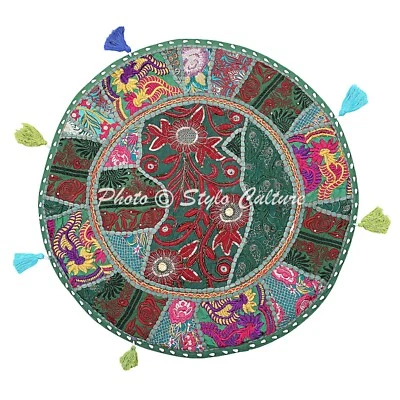 Funda de cojín de almohada de piso redondo verde vintage puf de retazos cojín otomano Foto 1 de 4