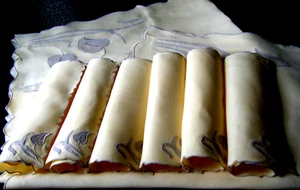Antique  Marghab Madeira Portugal tablecloth 6 napkins h. work Water leaf design - Picture 1 of 10