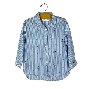 Zara Long Sleeve Button Down Blue Striped Shirt Hearts Stars Size 6 CM 116 - Picture 1 of 7