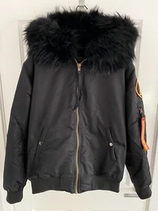 Arctic Army Men's Racoon Fur Hood & Rabbit Fur FullyLined Bomber Jacket Size XL - Picture 1 of 19