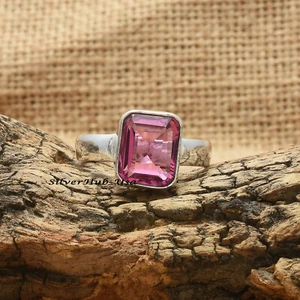 Pink Tourmaline Gemstone 925 Sterling Silver Gift for Her Ring Jewelry All Size - Picture 1 of 6