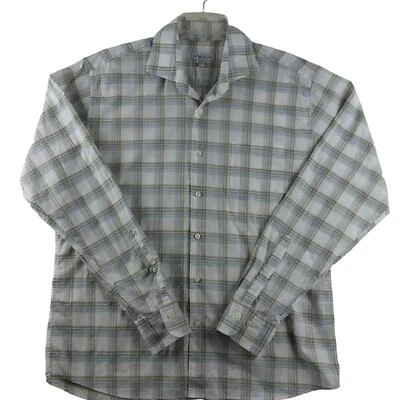 Camisa Peter Millar Para Hombre Grande Azul Blanco Marrón A Cuadros Abotonada Verano Golf Foto 1 de 4