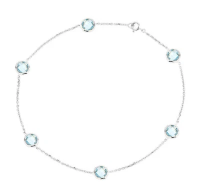 Pulsera tobillera de oro blanco de 14K con piedras preciosas de topacio azul de 9 pulgadas Foto 1 de 2