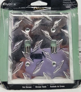 Diamond Cut Chrome Finish Double Light Toggle Switch Cover/Wallplate w/Hardware - Picture 1 of 5