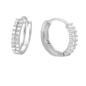 14MM Diámetro Plata de Ley Dos Filas Piedras de Circonita Huggie Aro Pendientes - Imagen 1 de 2